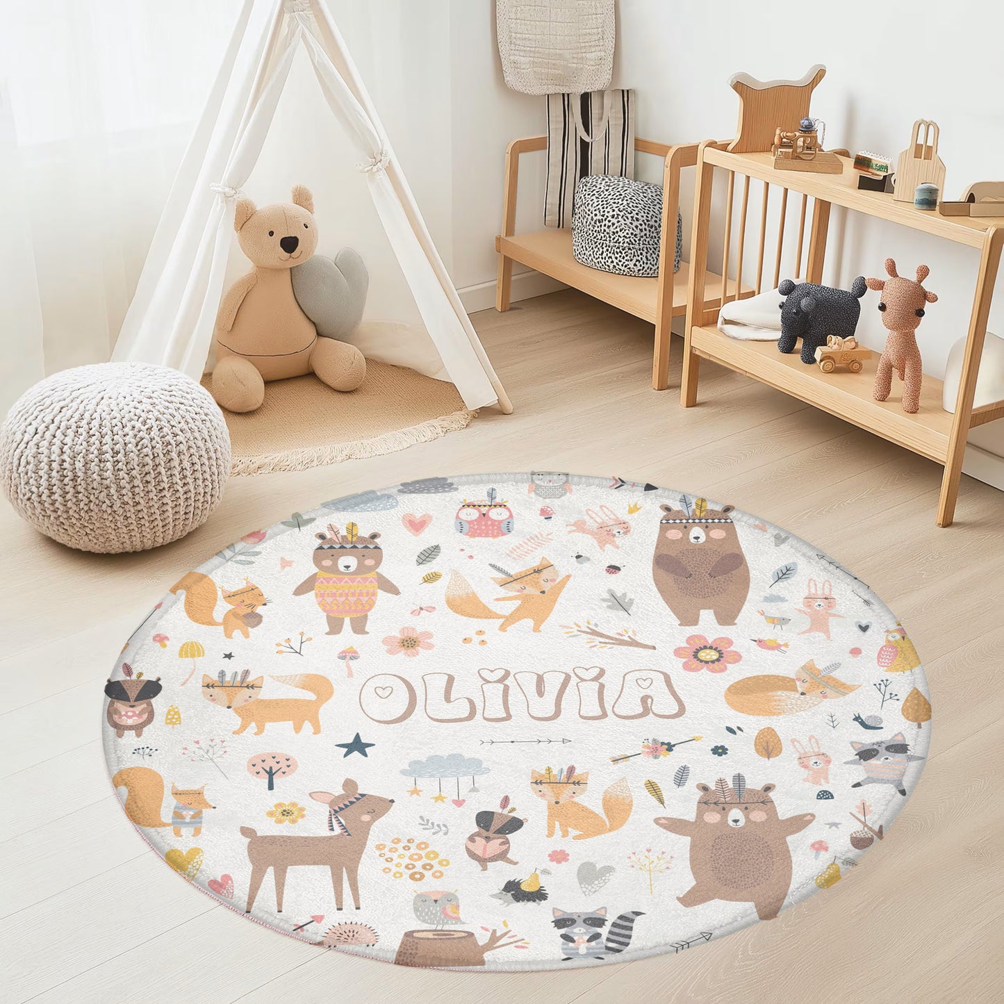 Boho Animals Round Rug