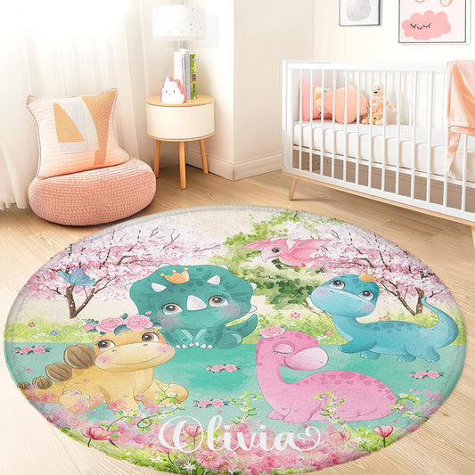Dinosaur Floral Round Rug