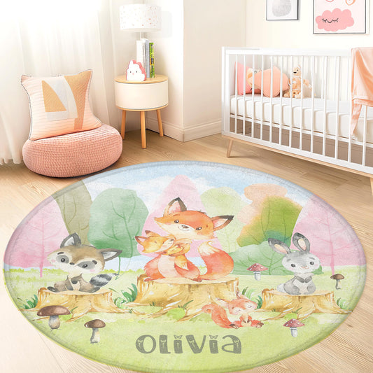 Mom And Baby Fox Round Rug