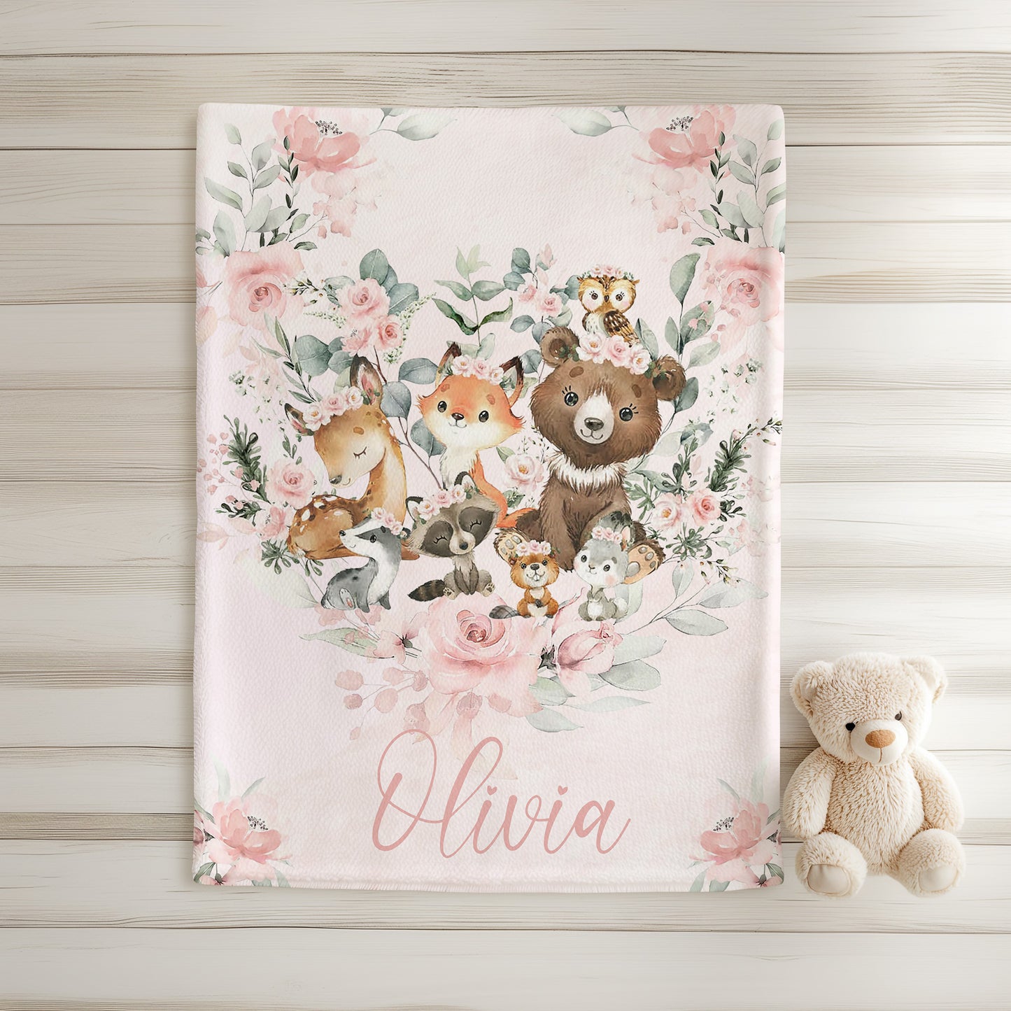 Woodland Animals Floral Blanket