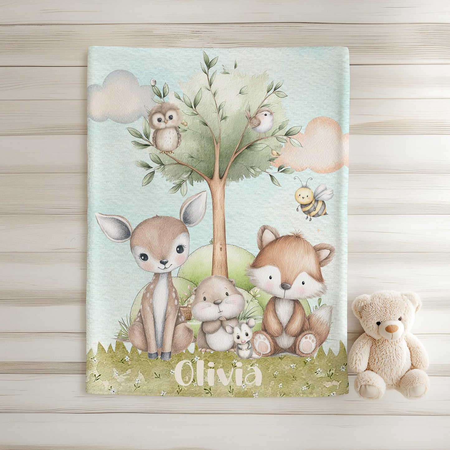 Woodland Animals Baby Blanket