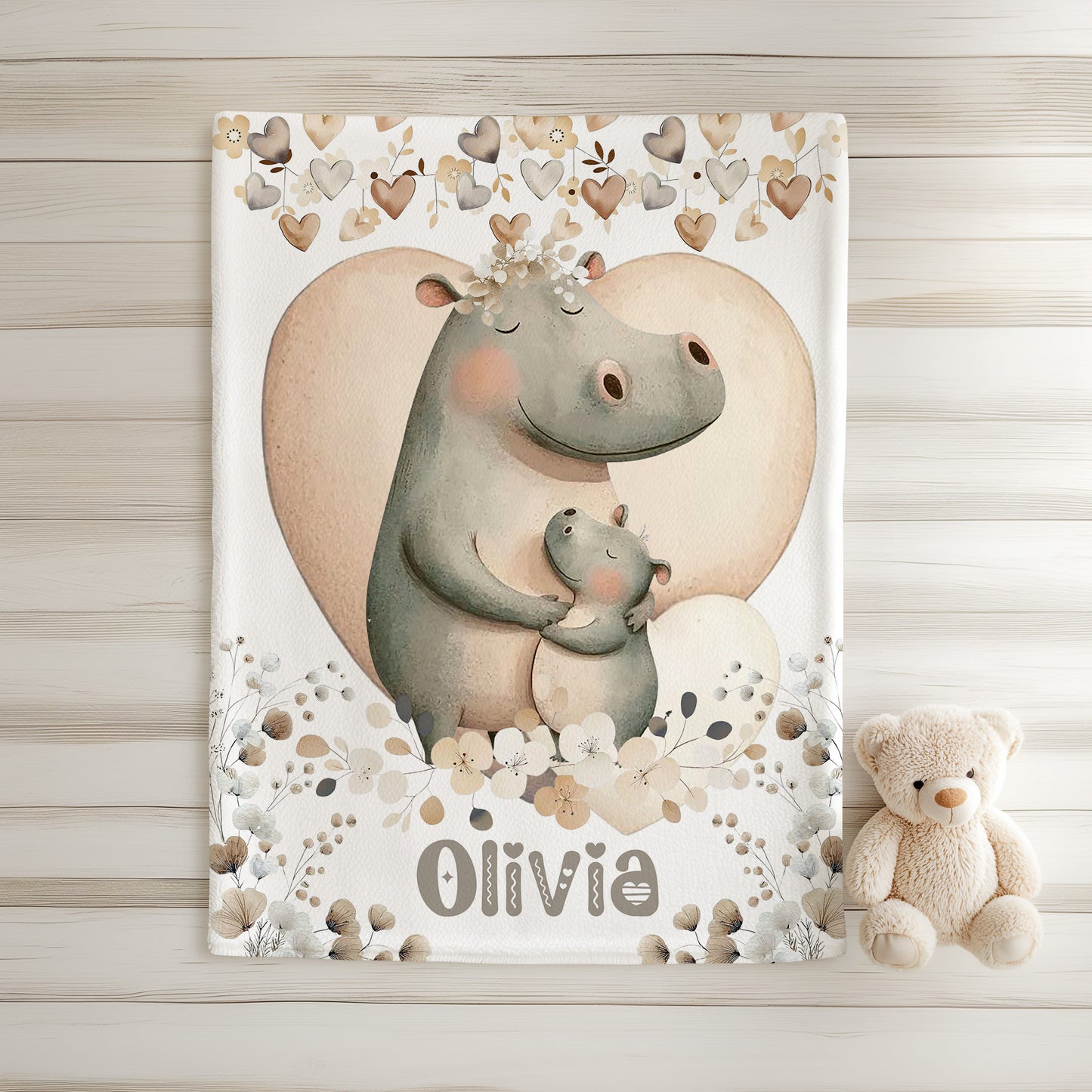 Mom And Baby Hippo Blanket