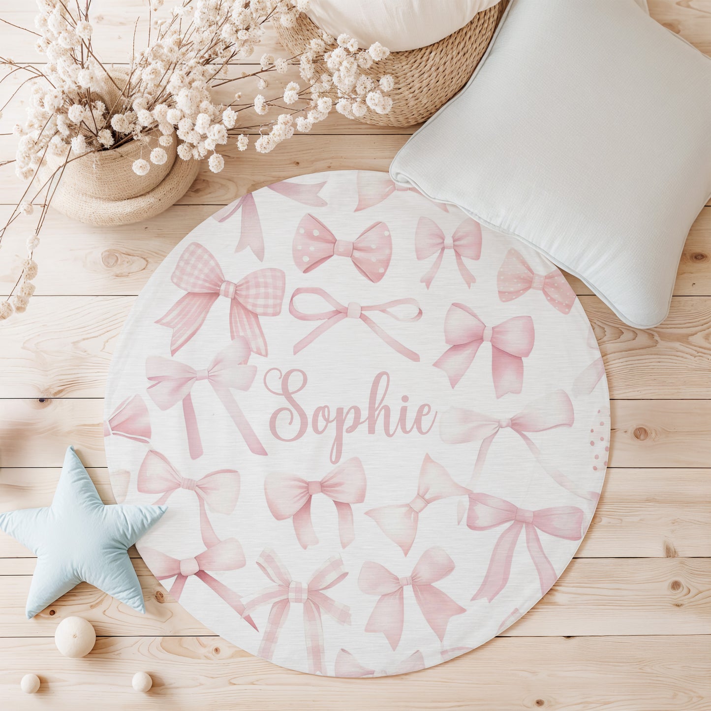 Pink Bow Round Rug
