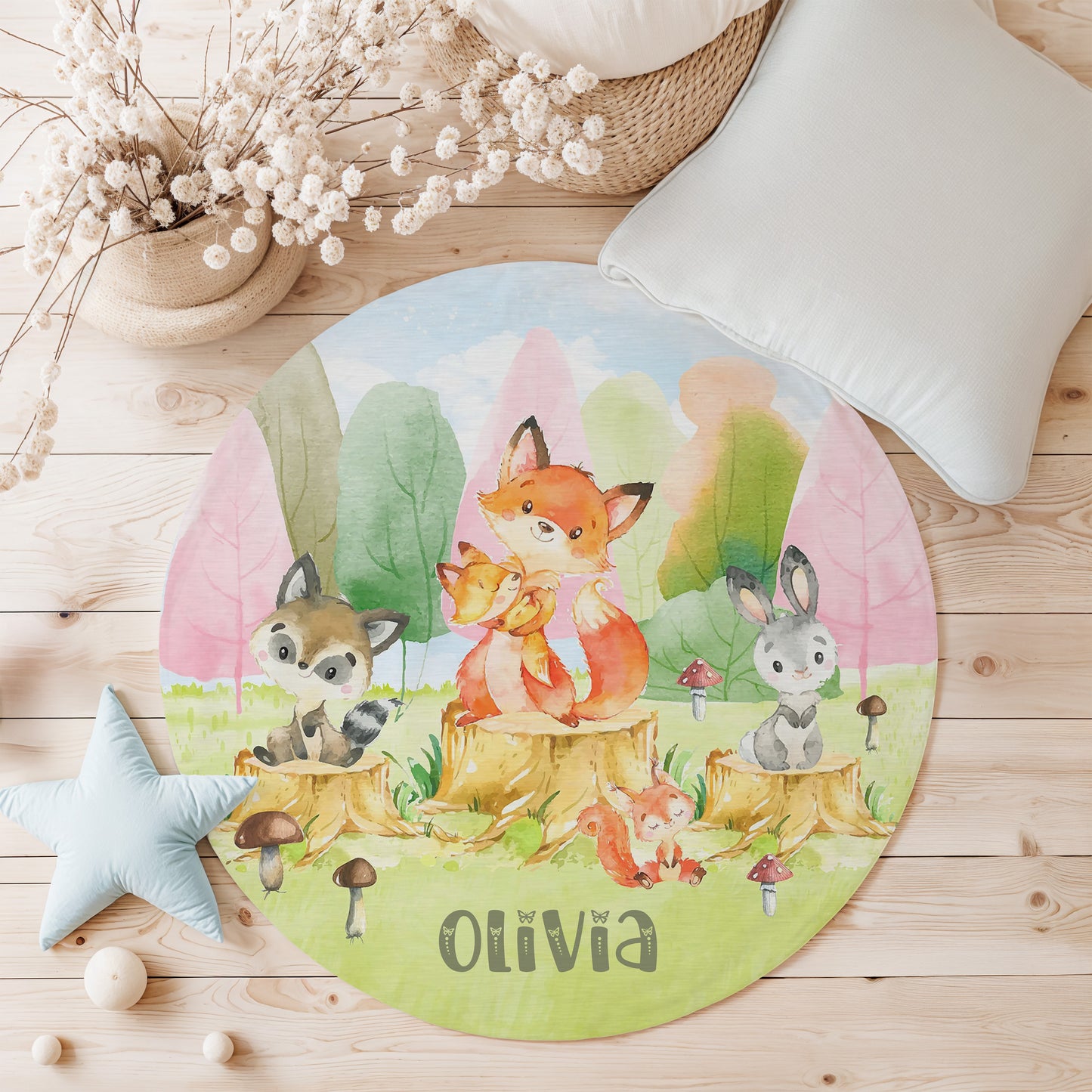Mom And Baby Fox Round Rug