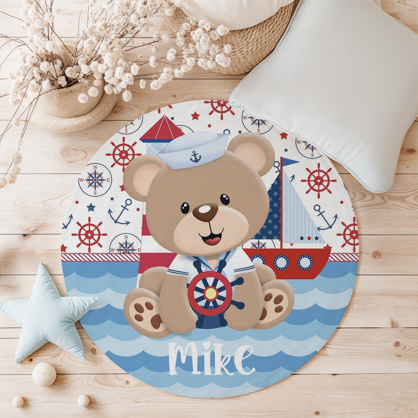 Nautical Bear Round Rug