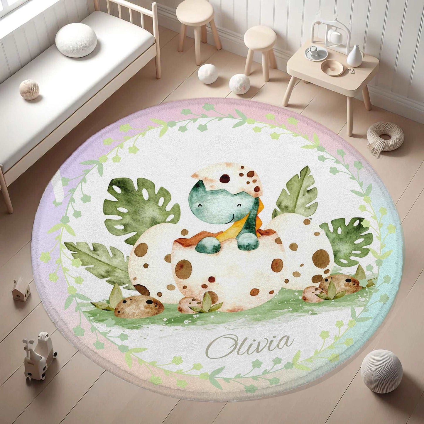 Baby Dinosaur Egg Round Rug