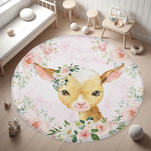 Baby Goat Rose Floral Round Rug