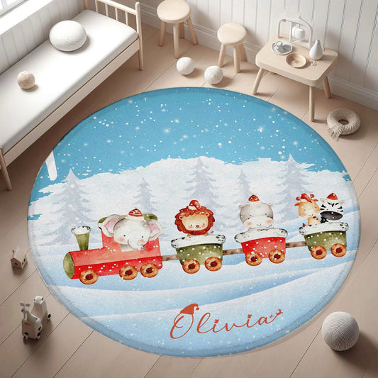 Christmas Safari Animals Round Rug