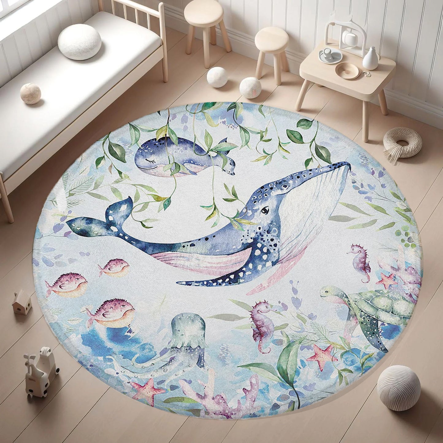 Sea Whale Round Rug