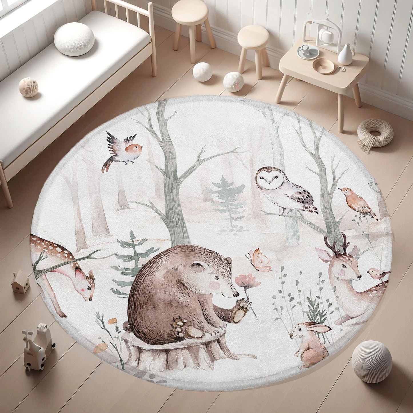 Winter Woodland Animals Round Rug