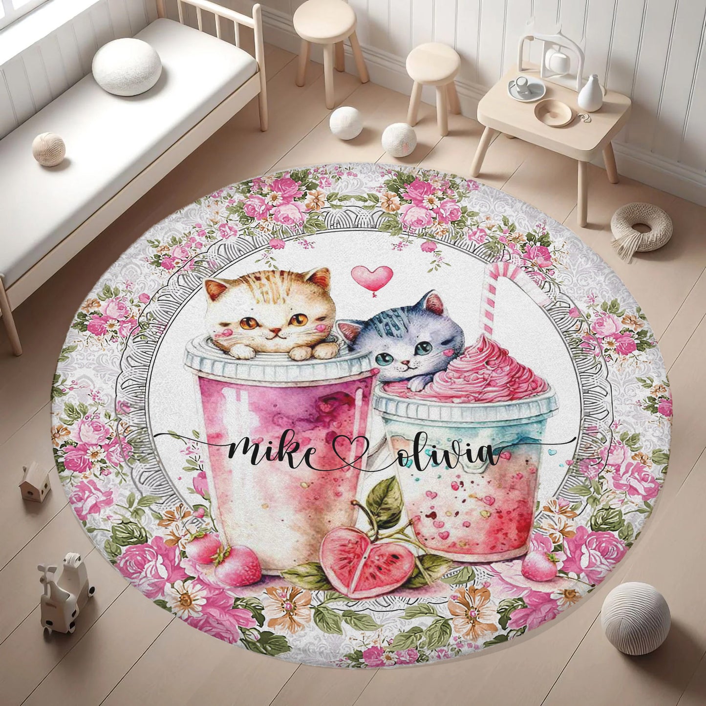 Cat Couple Love Round Rug
