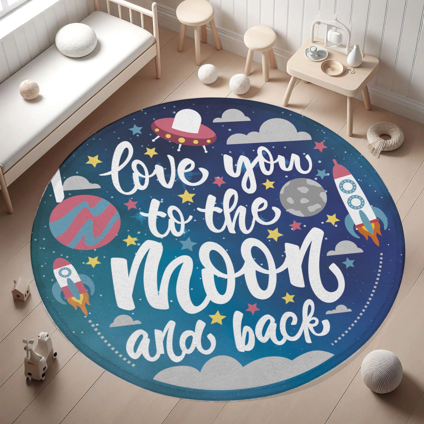 Love You To The Moon Round Rug