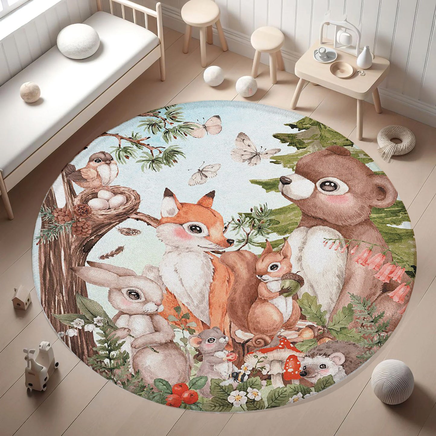 Woodland Animals Round Rug