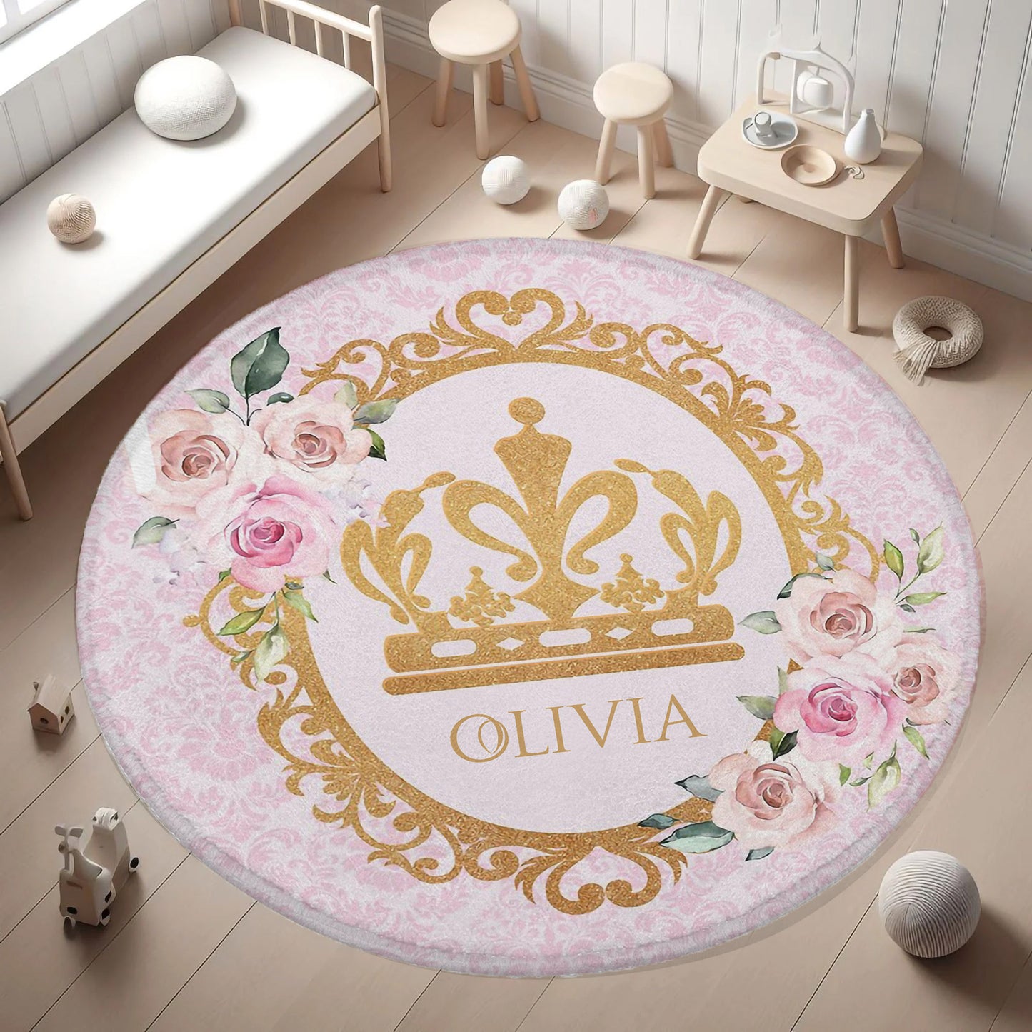 Little Princess Royal Crown Round Rug