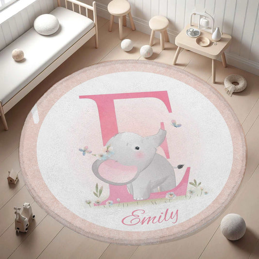 Baby Elephant Alphabet Round Rug