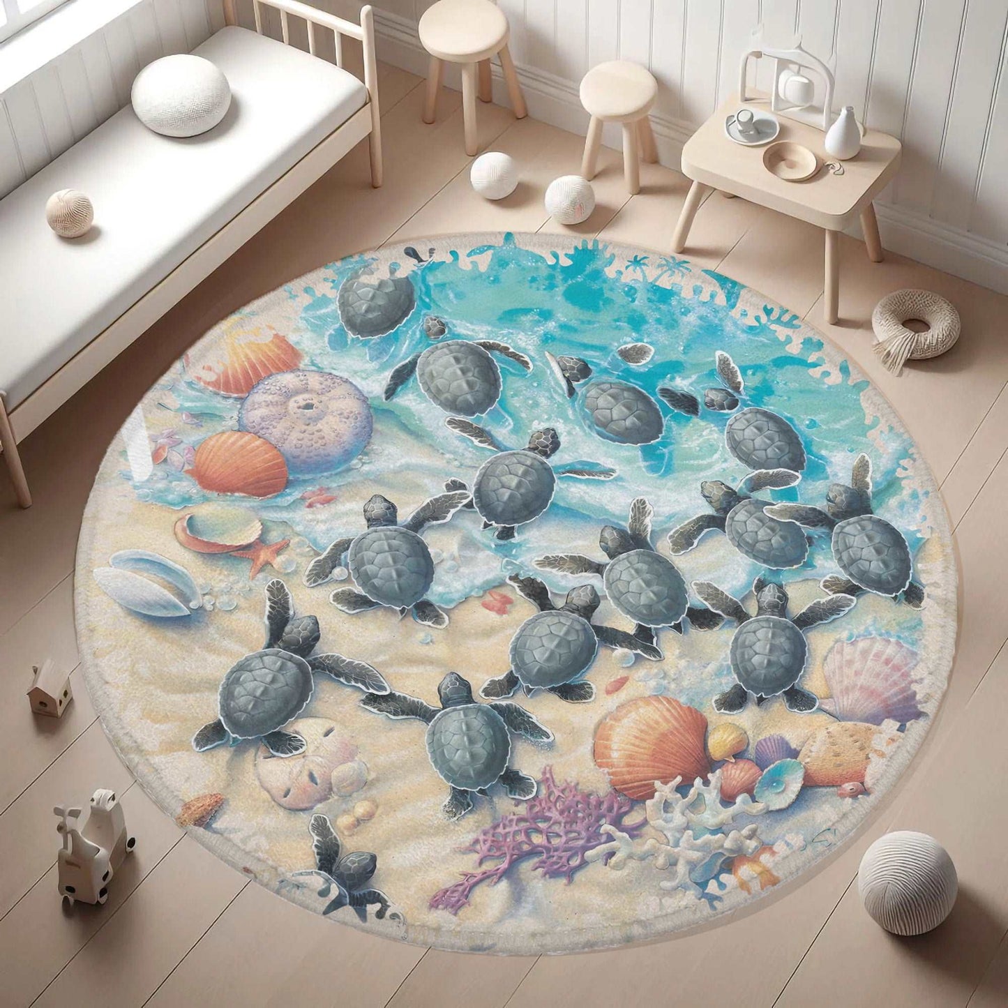 Baby Sea Turtle Round Rug