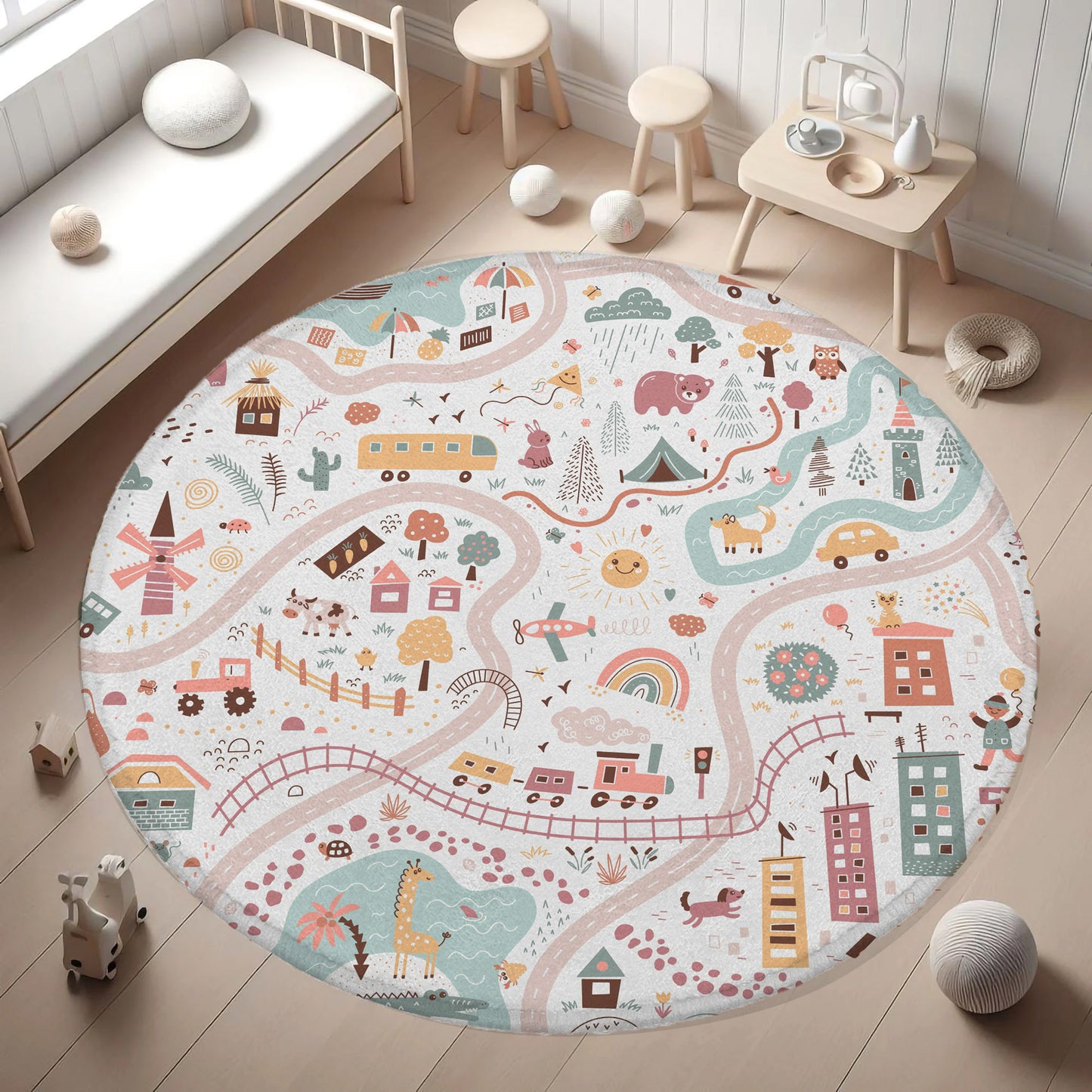 City Road Map Round Rug