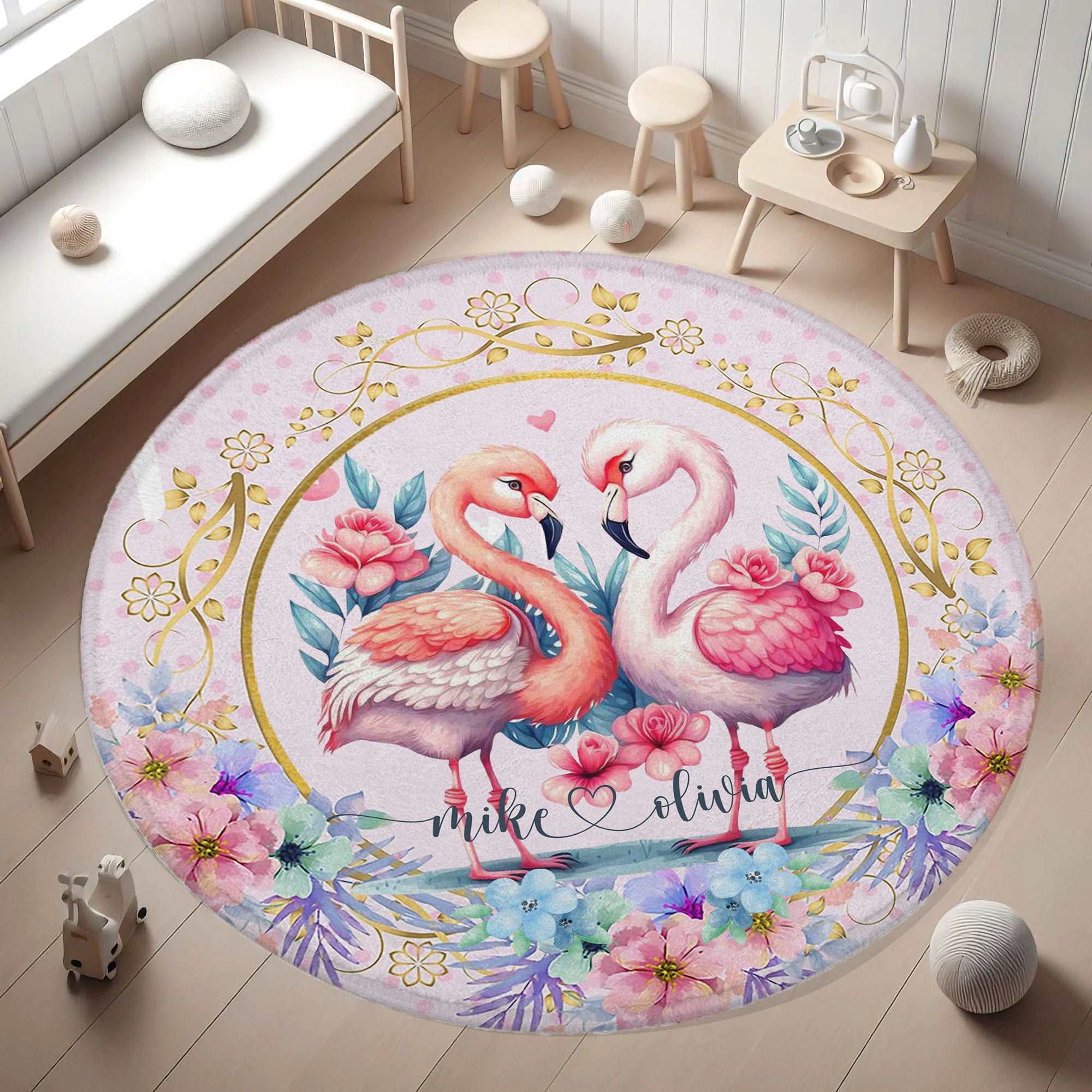 Flamingo Couple Love Round Rug – hugtorugs