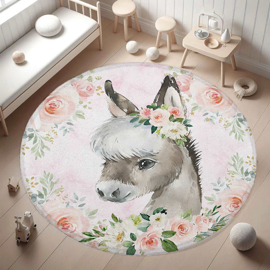 Baby Horse Rose Floral Round Rug