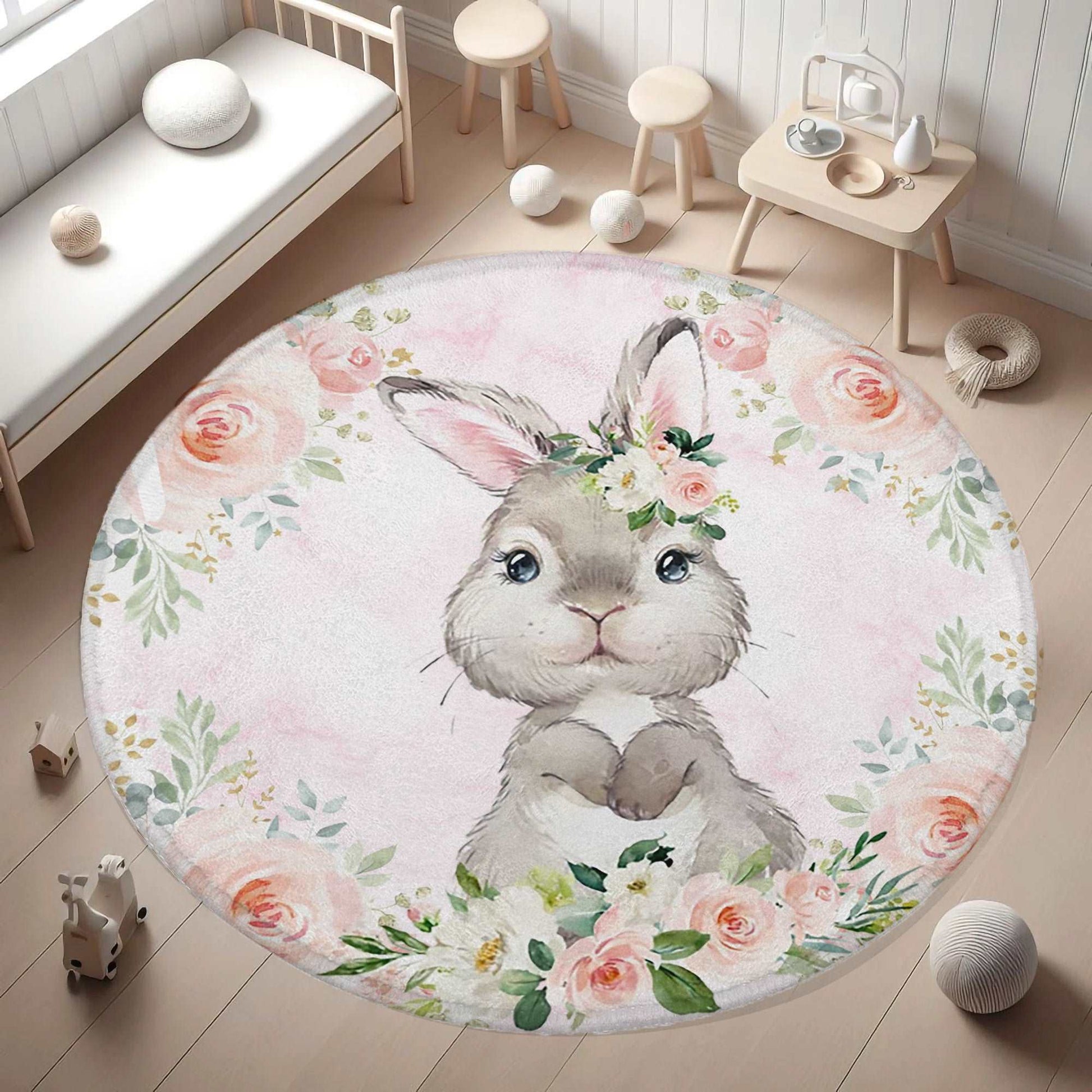 Baby Bunny Rose Floral Round Rug