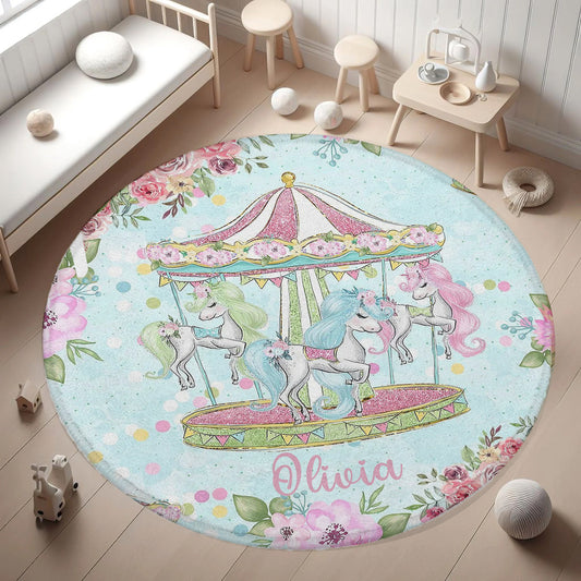 Unicorn Carousel Round Rug