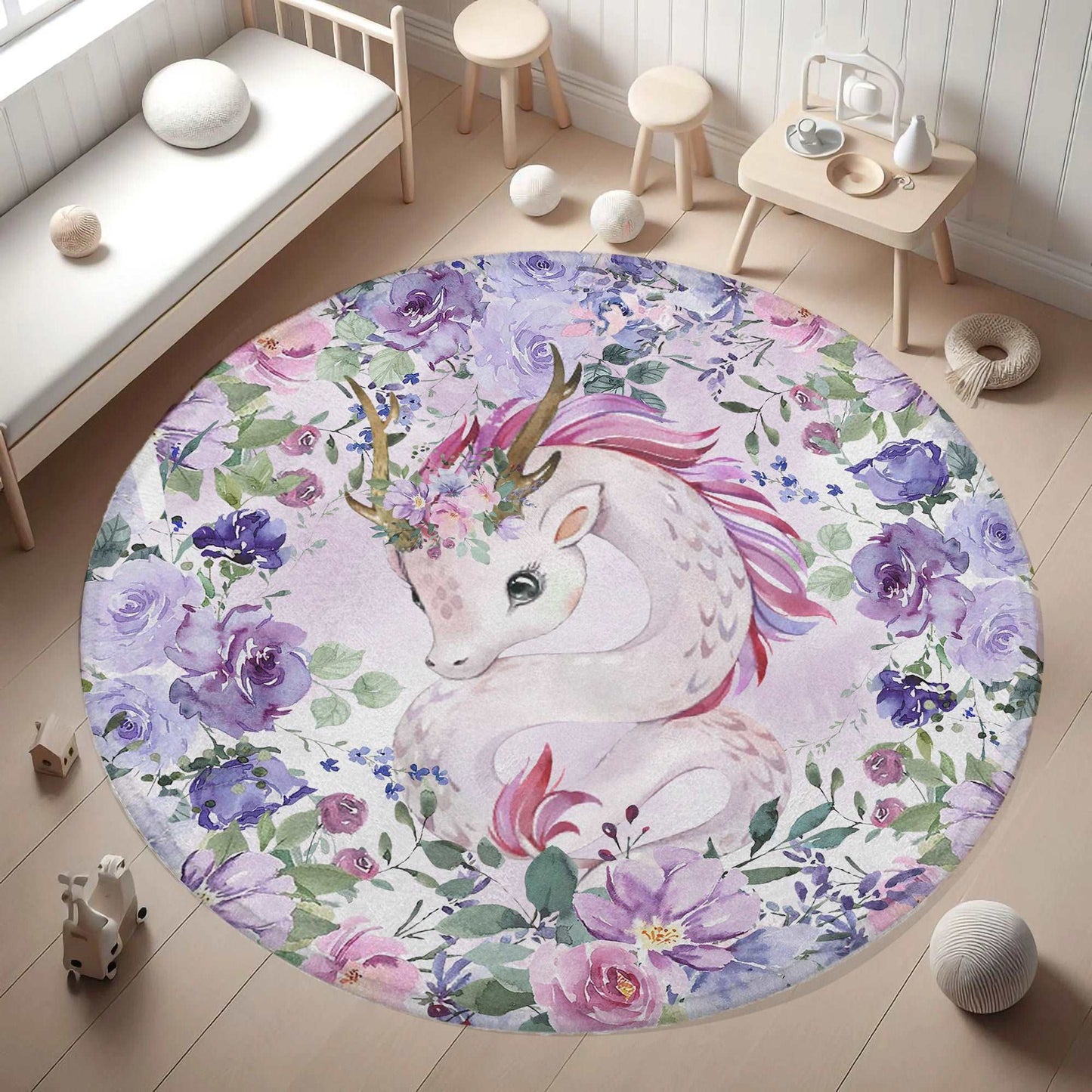 Baby Dragon Lavender Pink Floral Round Rug