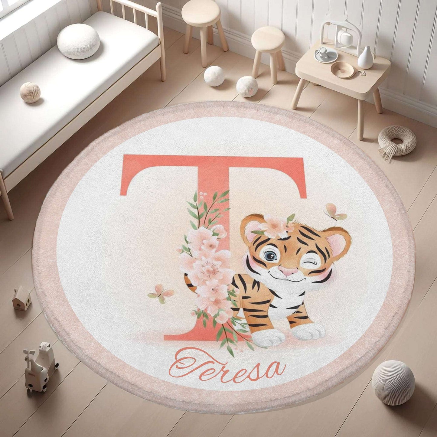 Baby Tiger Alphabet Round Rug