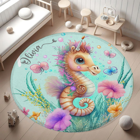 Little Seahorse Ocean Round Rug