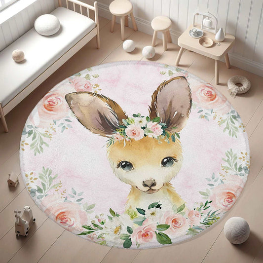 Baby Kangaroo Rose Floral Round Rug