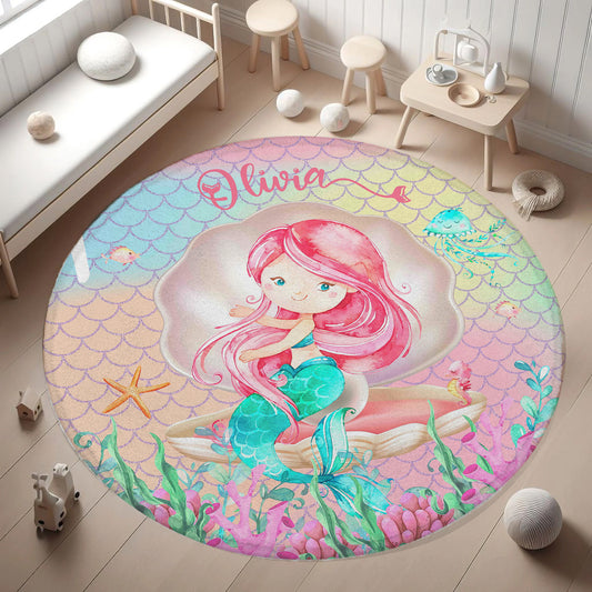 Little Mermaid Pearl Round Rug