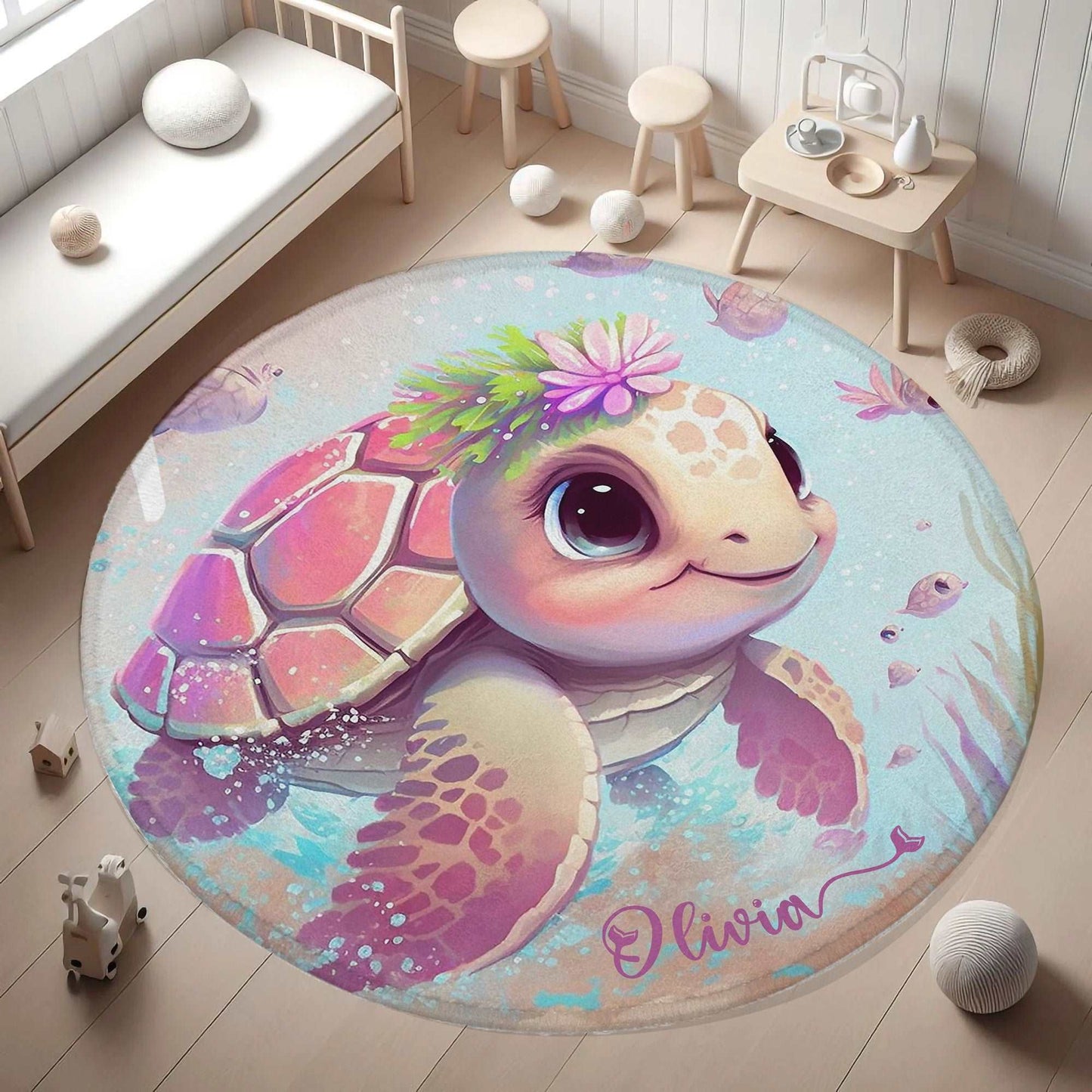 Baby Sea Turtle Round Rug