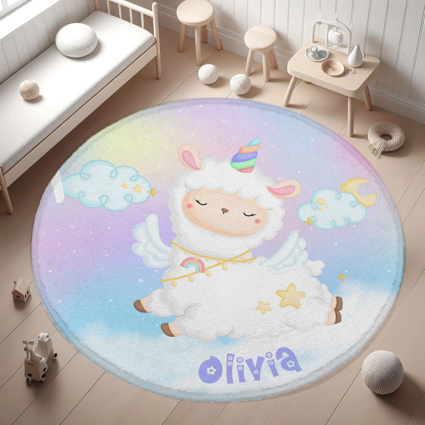 Unicorn Sheep Round Rug