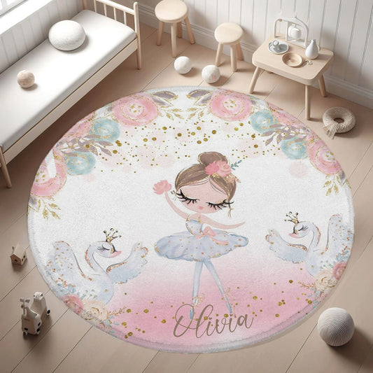 Little Ballerina Swan Round Rug