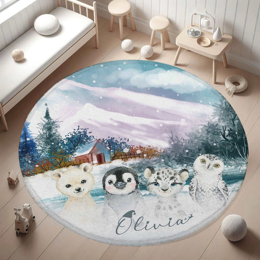 Arctic Animals Winter Round Rug