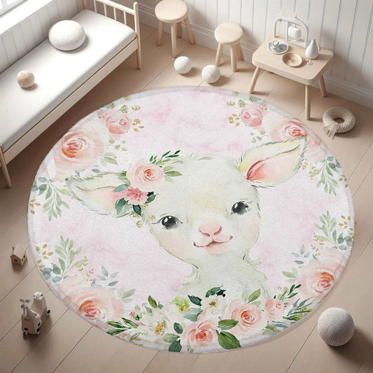 Baby Lamb Rose Floral Round Rug