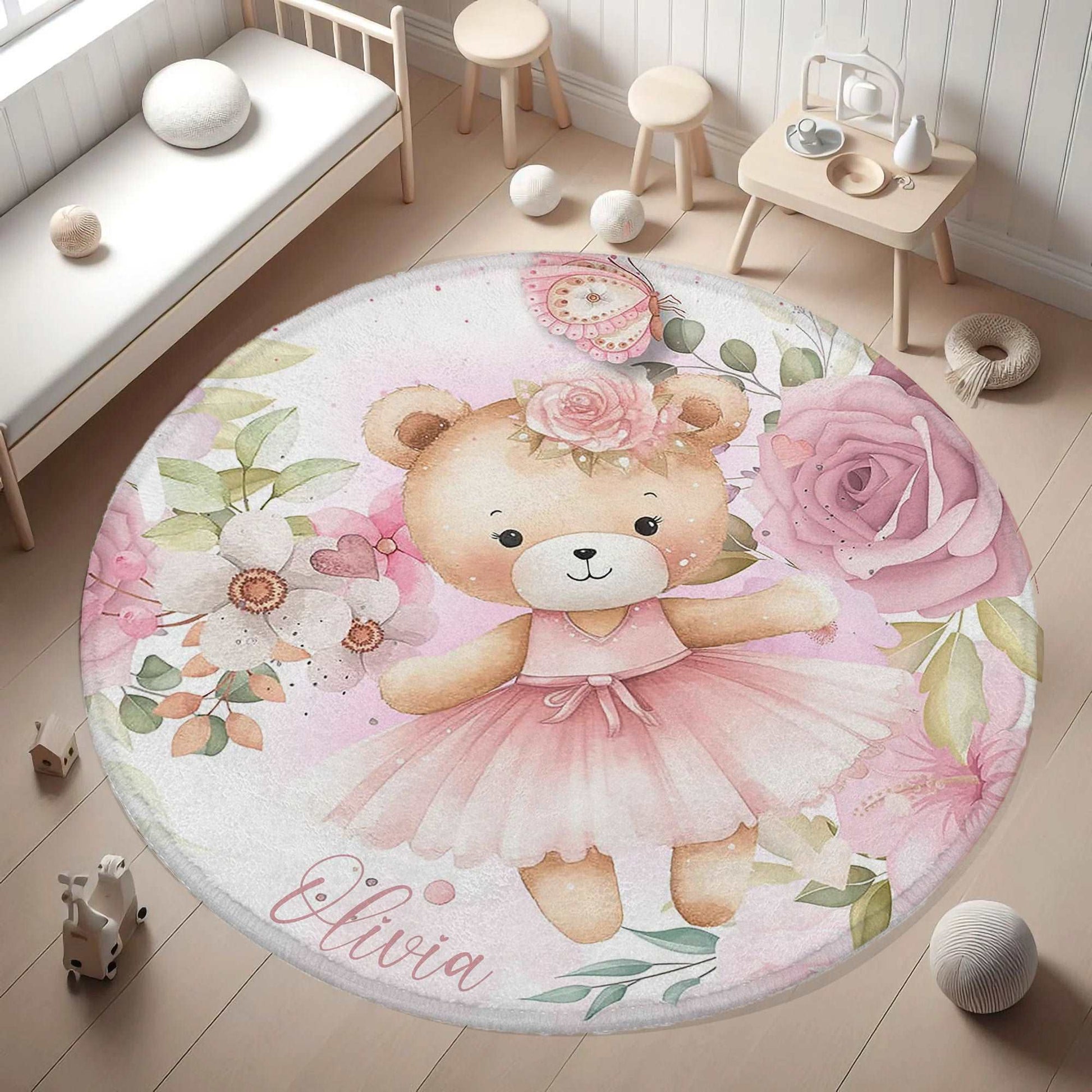 Ballerina Bear Round Rug