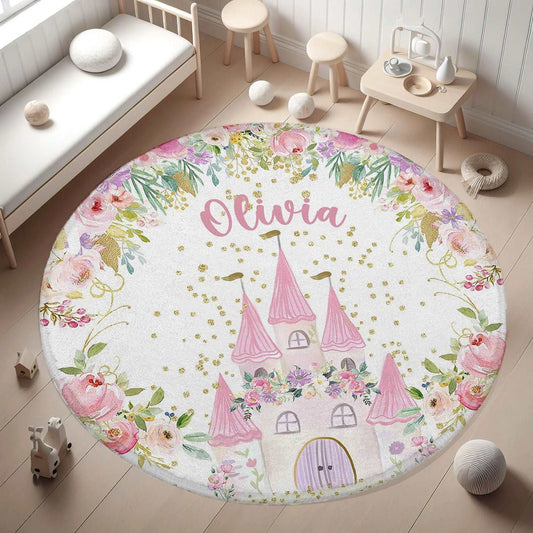 Floral Princess Castle Round Rug