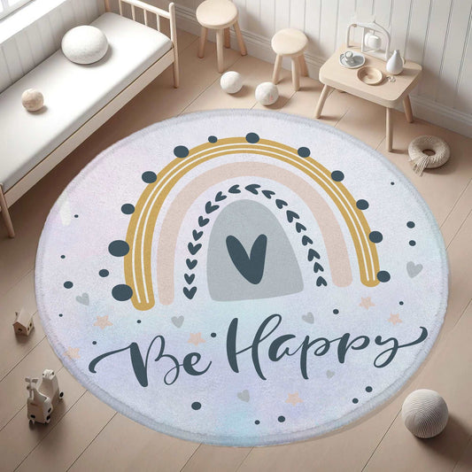 Be Happy Rainbow Round Rug