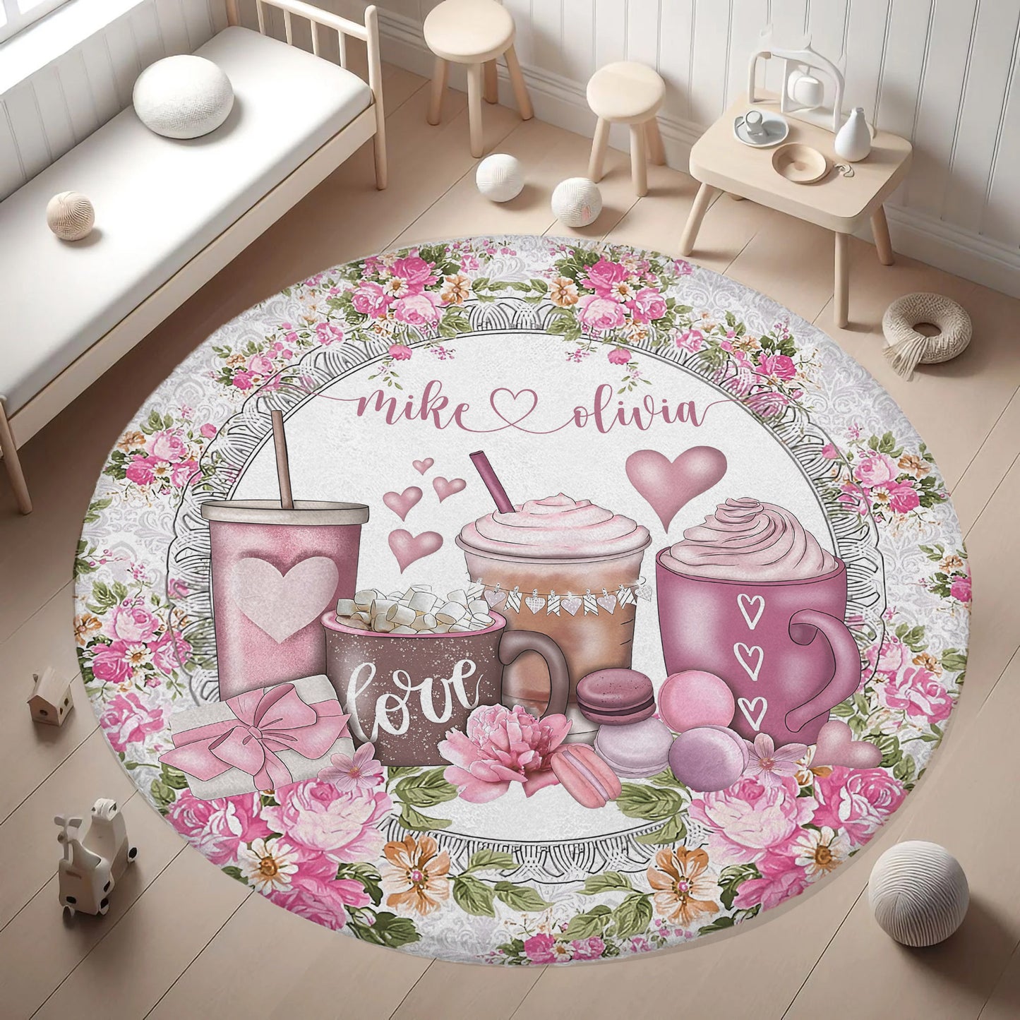 Valentines Coffee Round Rug