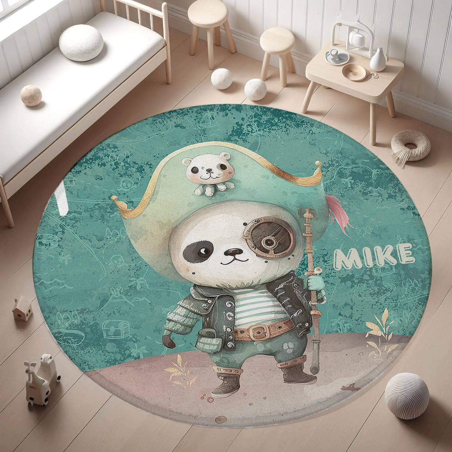 Pirate Panda Round Rug