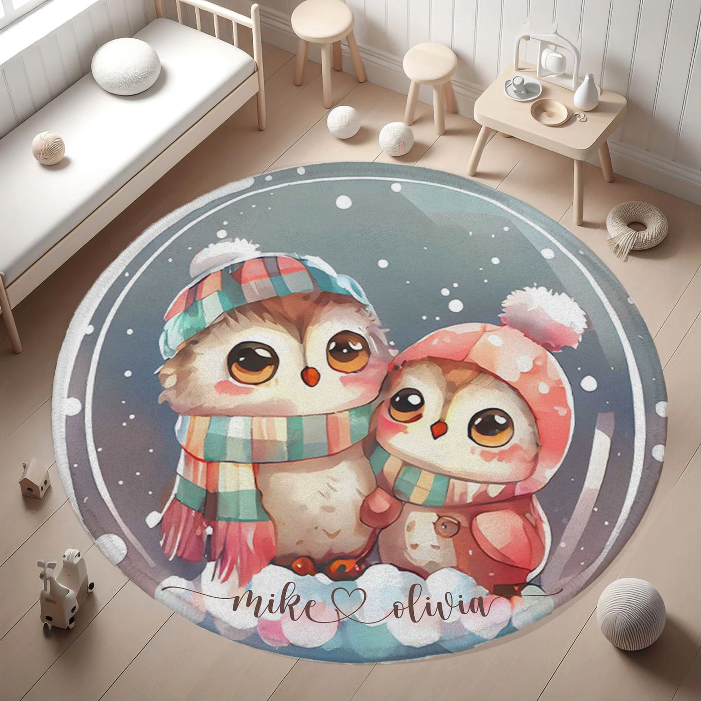 Owl Couple Love Round Rug