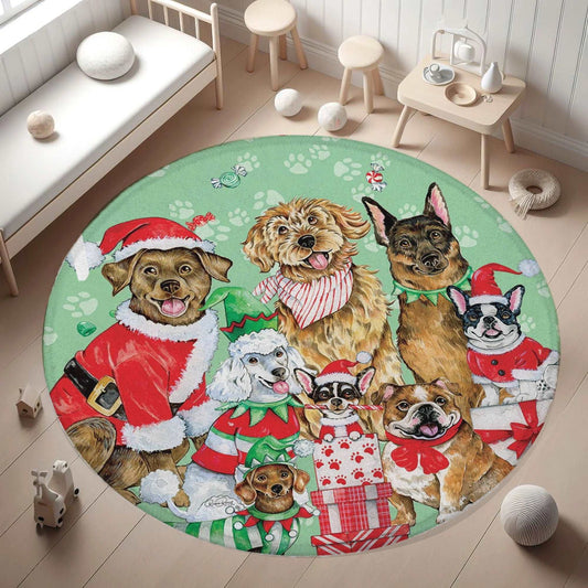 Christmas Party Dog Round Rug