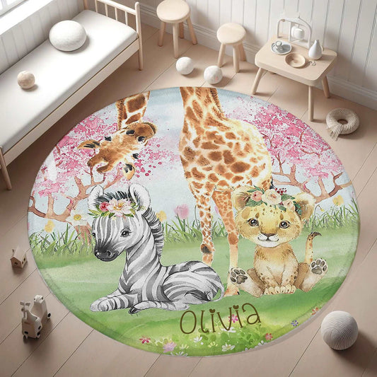 Baby Safari Animals Round Rug