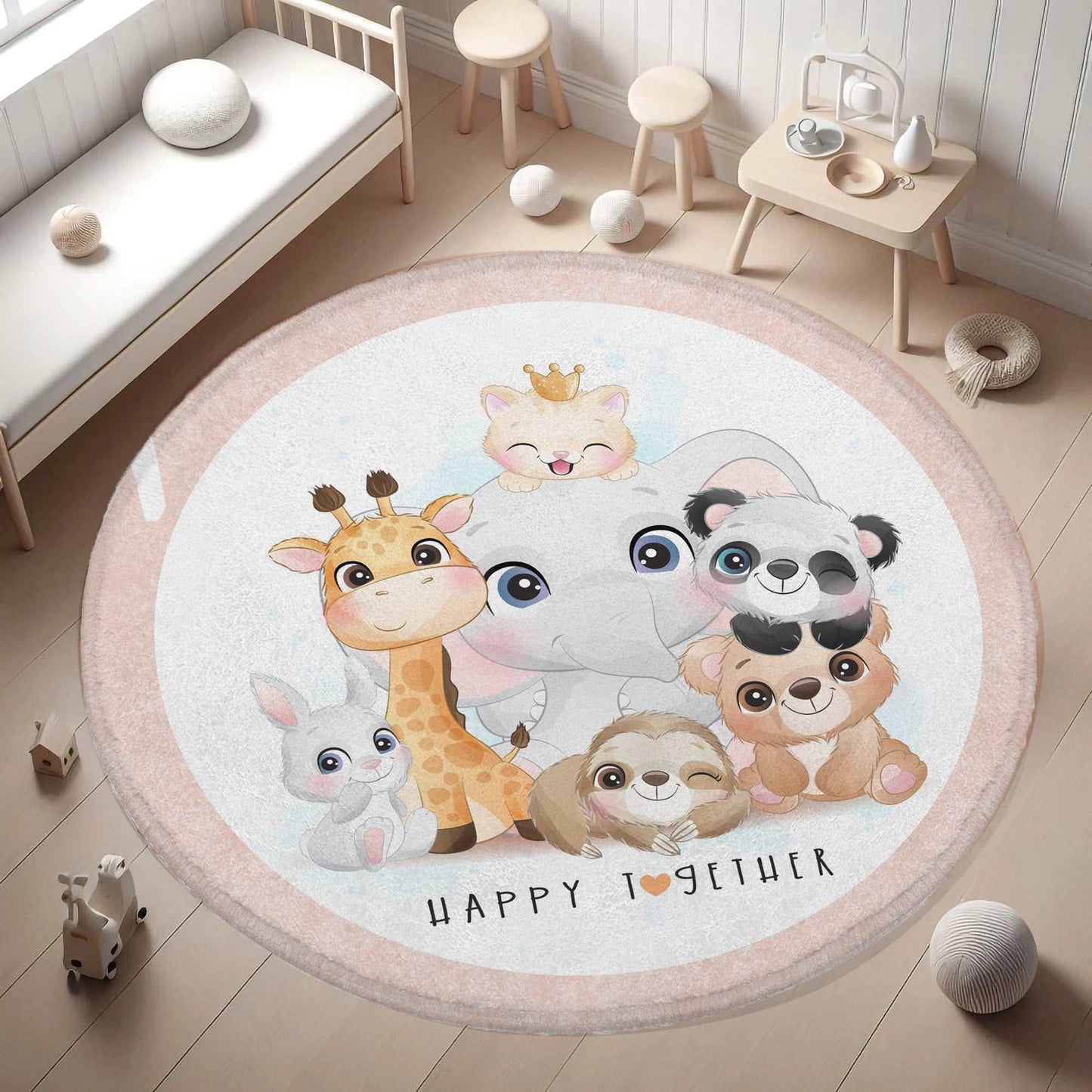 Happy Together Safari Animals Round Rug