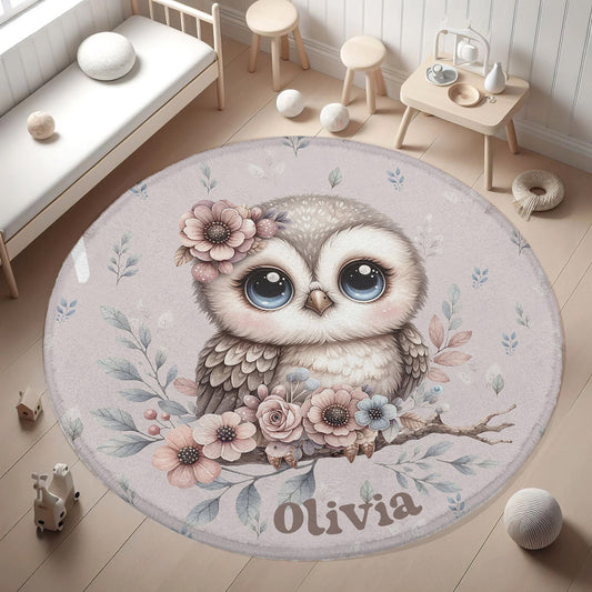 Spring Floral Owl Round Rug