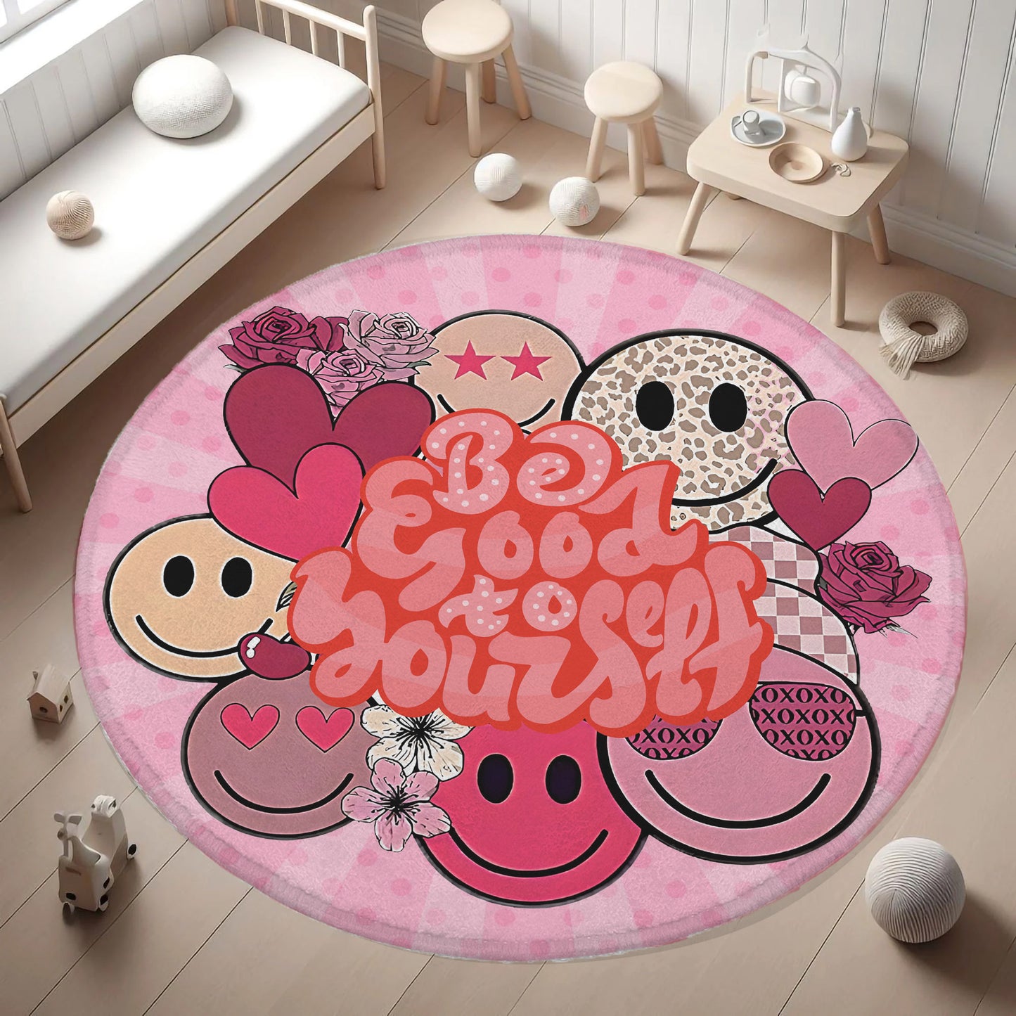 Self Love Smile Face Round Rug