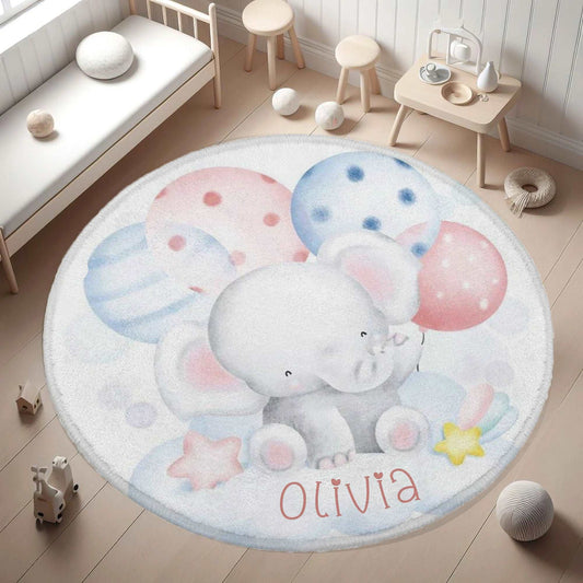 Baby Elephant Balloon Round Rug