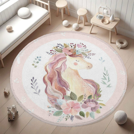 Floral Unicorn Round Rug