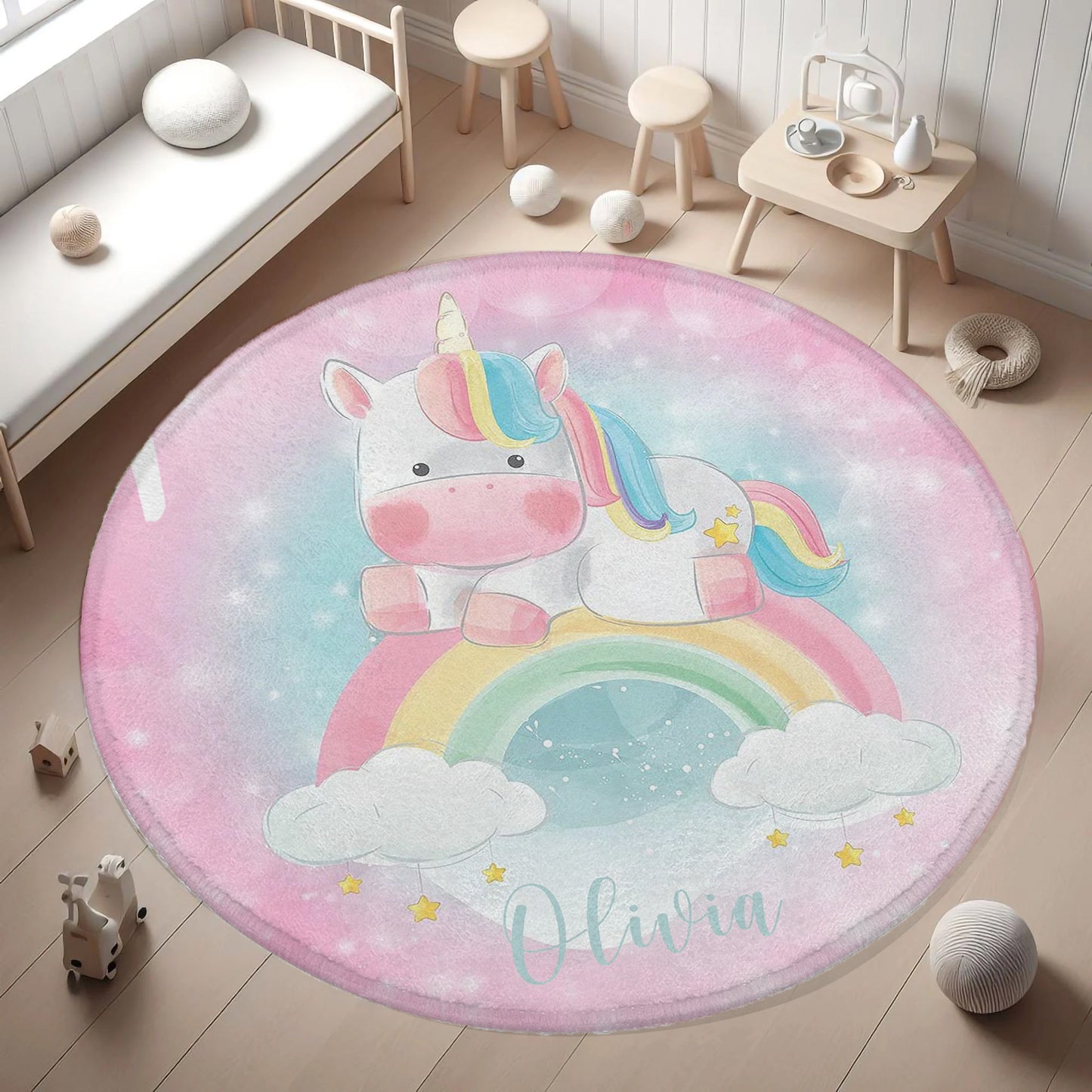 Unicorn Rainbow Round Rug