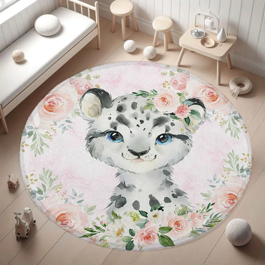 Baby Leopard Rose Floral Round Rug